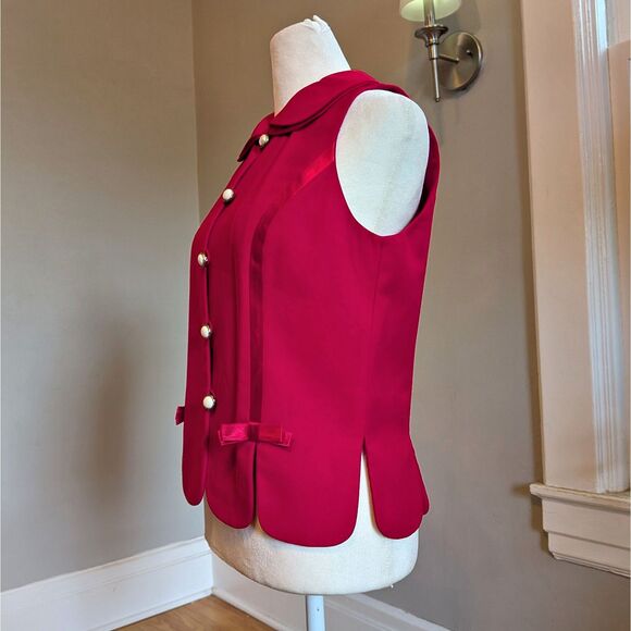 Vintage 90s Warren Red Vest, Satin Bow, Twee Academia, Size 6P - Picture 2 of 6